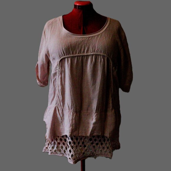 Pink Linen Short-Sleeve Blouse - Picture 1 of 2